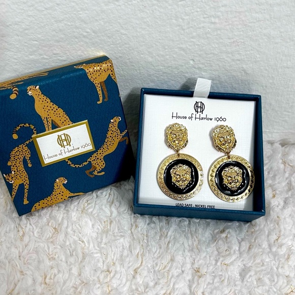 House of Harlow 1960 Gold and Black Lion Medallion Earrings - Picture 6 of 6